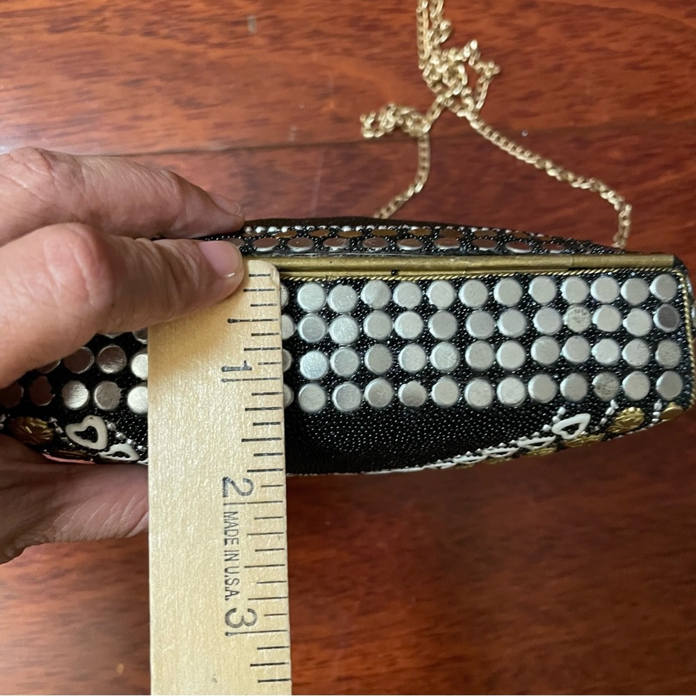 Ramla Handmade Heart Shaped Mosaic Bag Purse Clutch Black Gold Bling Bling B1 I - Picture 13 of 13